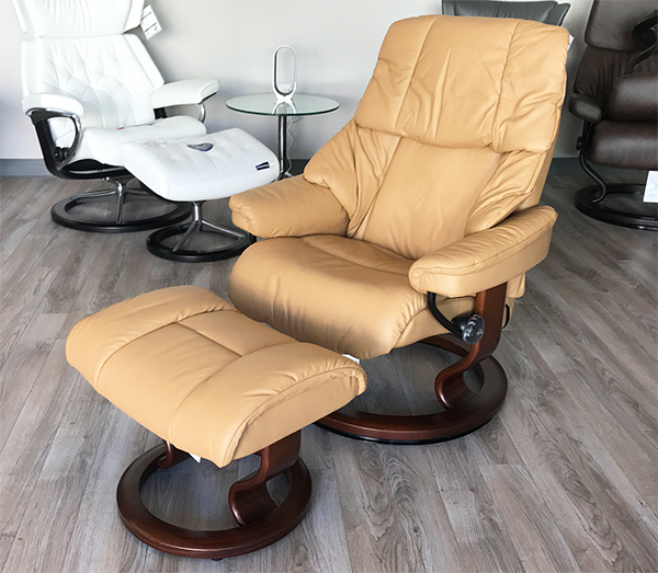 Stressless Reno Paloma Pearl Leather Recliner Chair and Ottoman by Ekornes