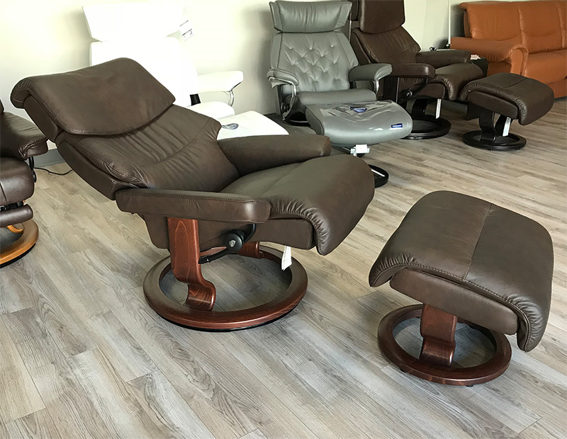 Stressless Recliner Chair Capri Paloma Chocolate Leather and Ottoman by Ekornes