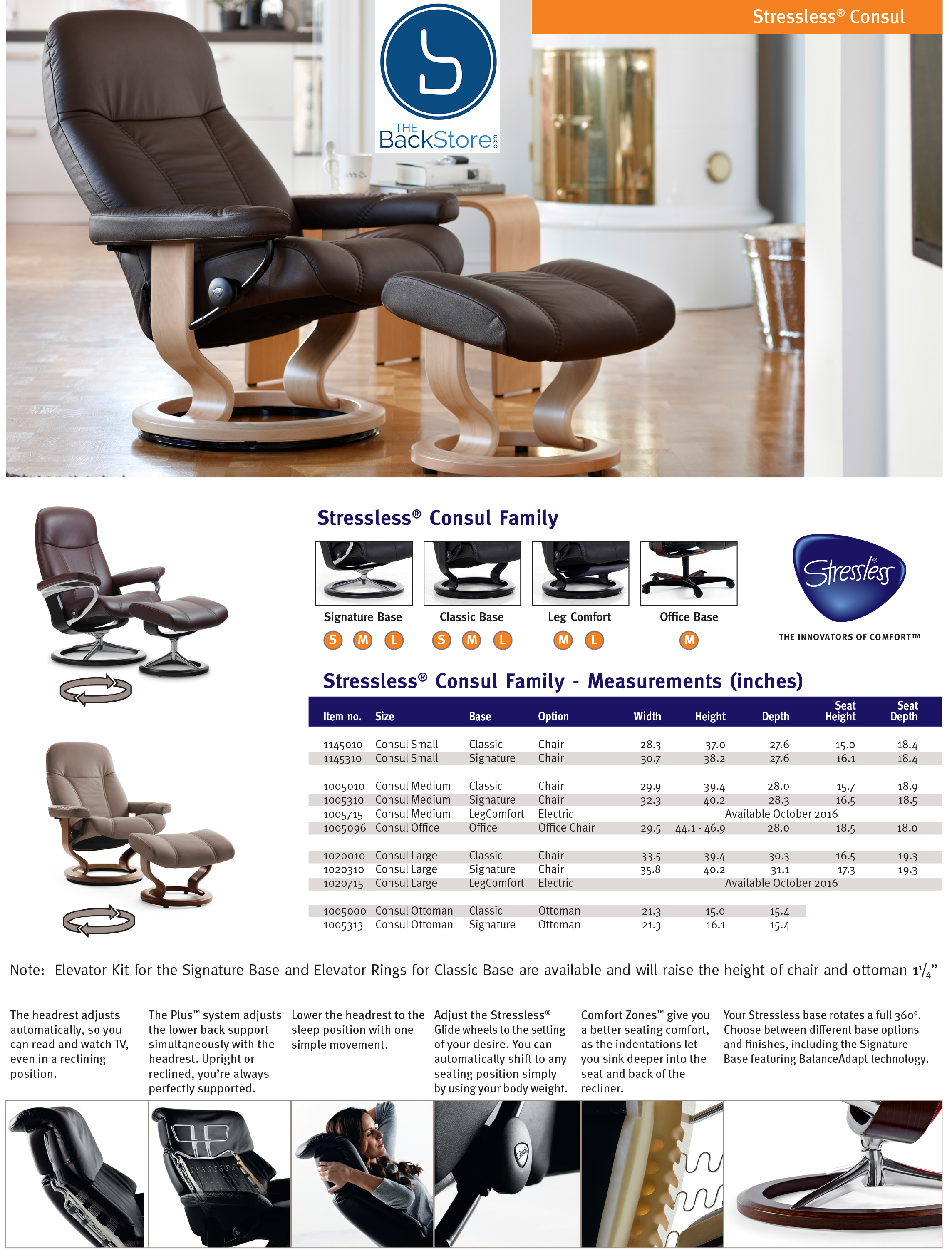 Stressless Consul Power LegComfort Classic Consul Recliner Ergonomic Recliner Chair. Base Lounger Chair