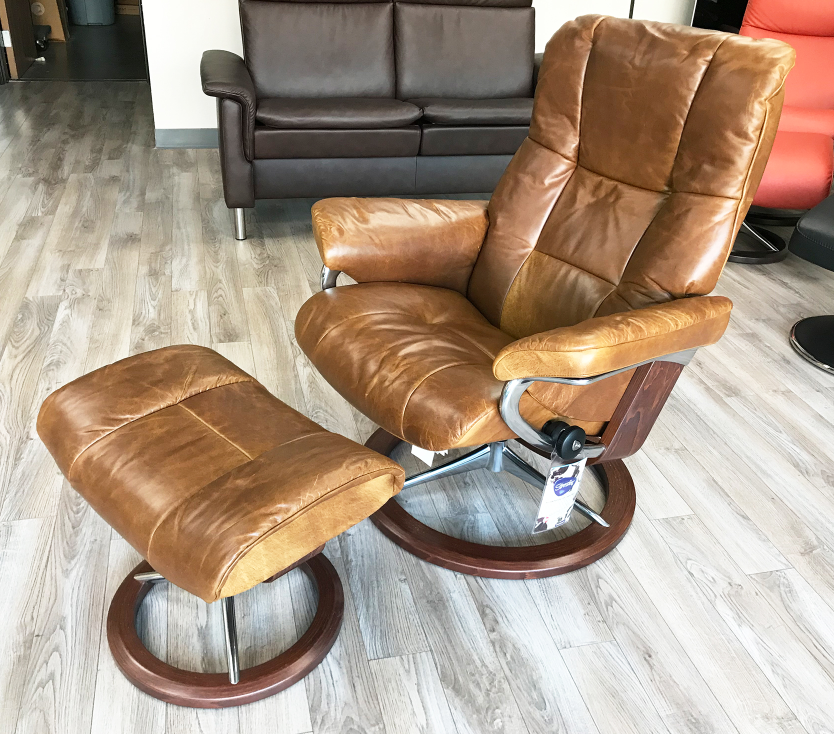 Stressless Mayfair Pioneer Olive Brown Leather Recliner Chair and Ottoman  by Ekornes