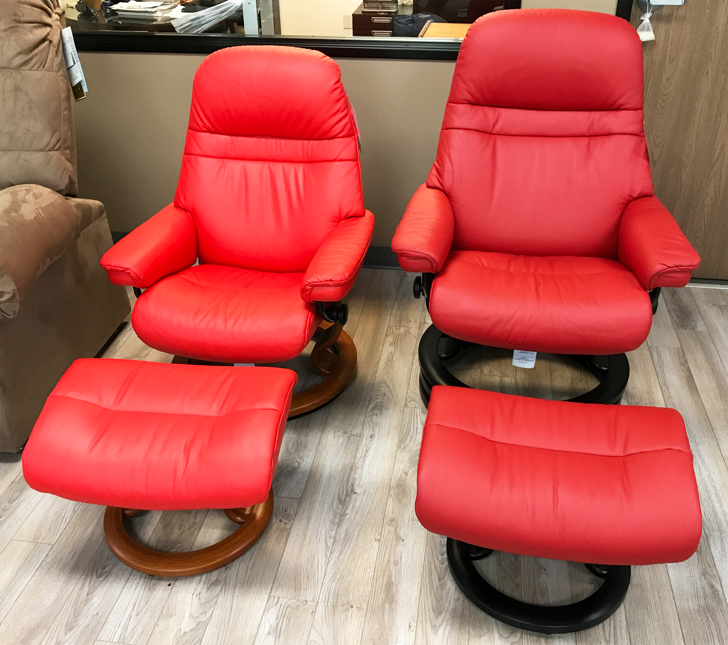 Stressless Paloma Tomato 09461 Leather, Red Leather Chairs With Ottomans