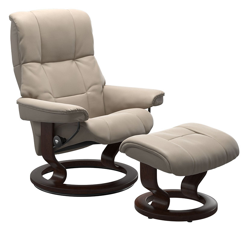 Stressless Mayfair Recliner and Ottoman in Paloma Mushroom Leather