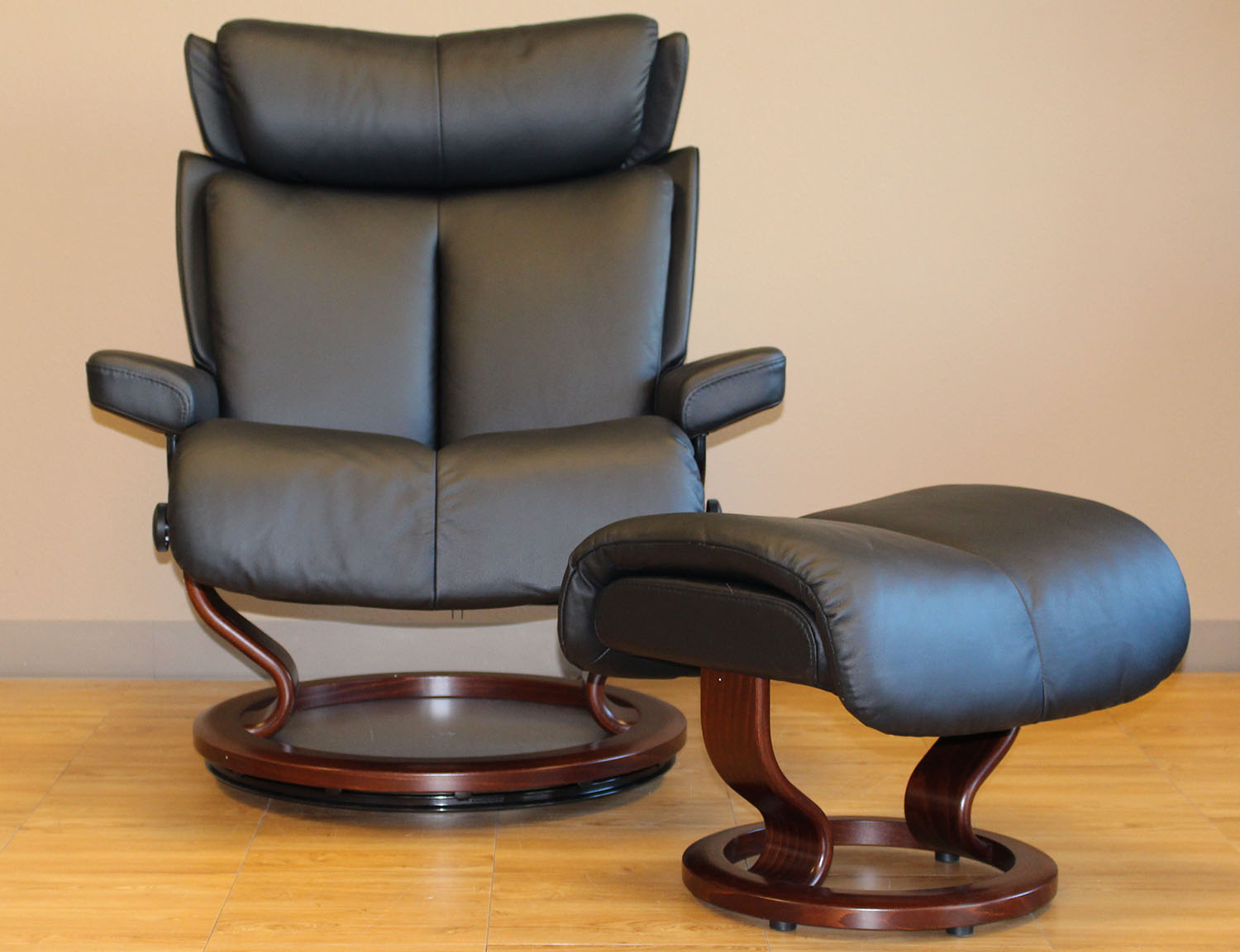 Stressless Magic Paloma Black Leather, Black Leather Recliner With Ottoman